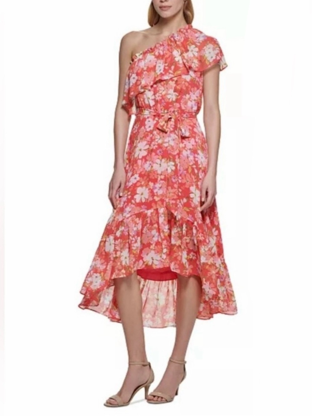 VINCE CAMUTO One Shoulder Ruffled High Low Dress